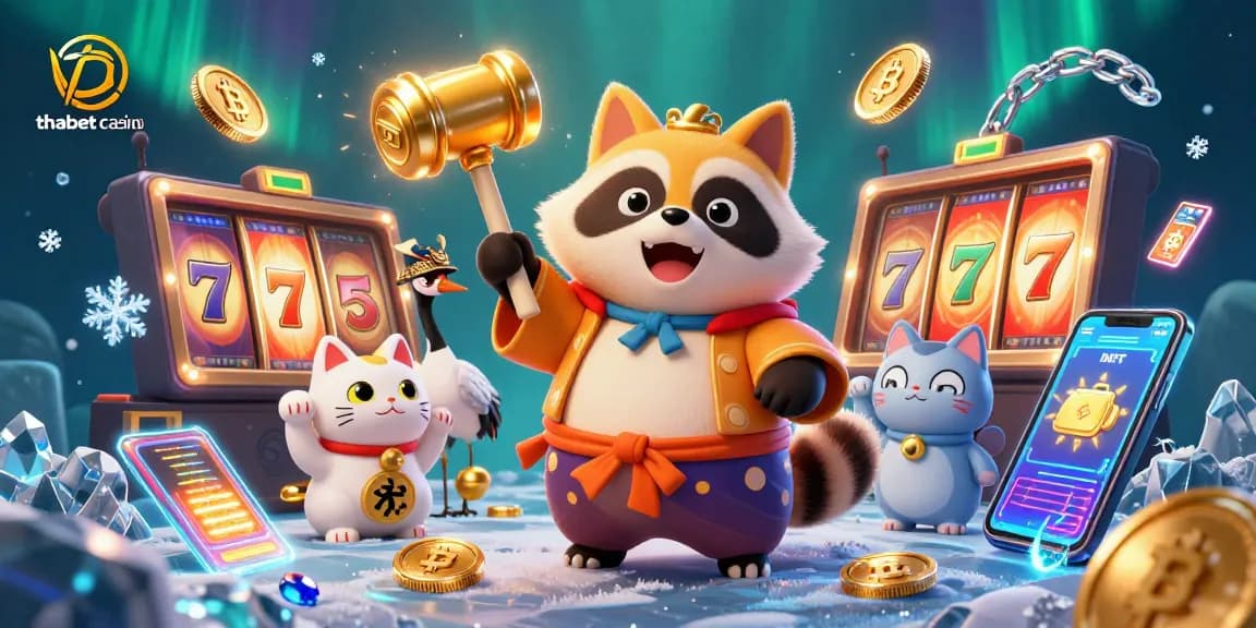 Experience the thrill of thabet casino with vibrant elements and cheerful characters in this dynamic 3D illustration.