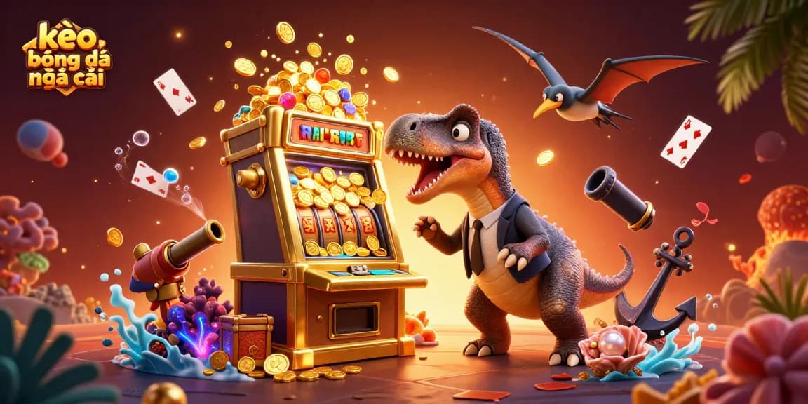 Engage in thrilling bets with kèo bóng đá nhà cái as a pachycephalosaurus wins big at a slot machine.