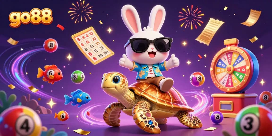 Experience the thrilling go88 jackpot excitement with the lucky rabbit and sea turtle in a vibrant casino atmosphere.