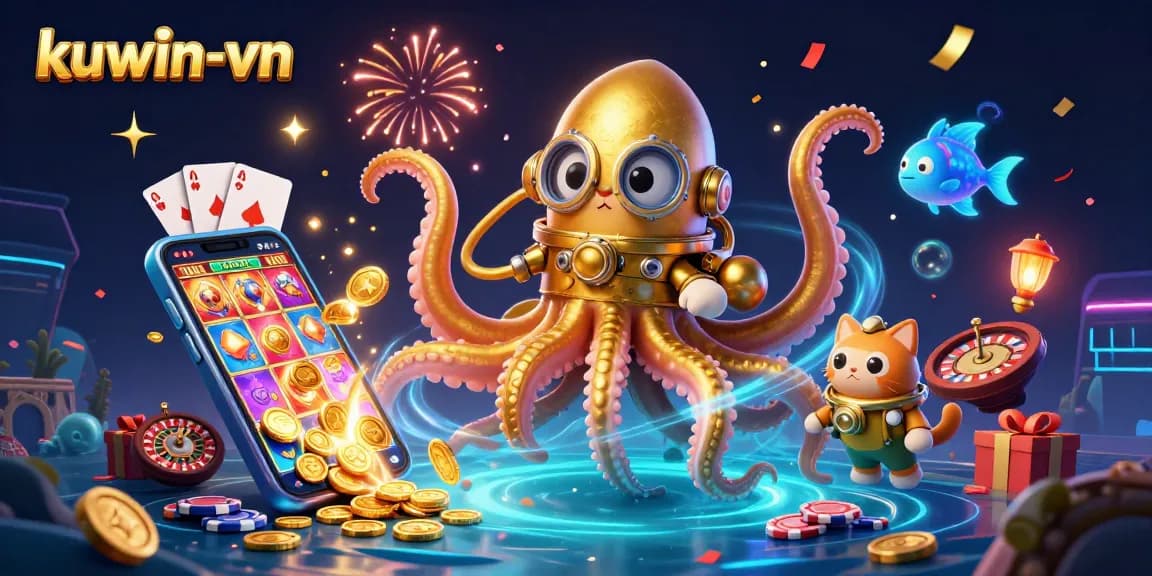 Engage in exciting games at kuwin-vn as the kraken and diving cat gather treasure and fun!