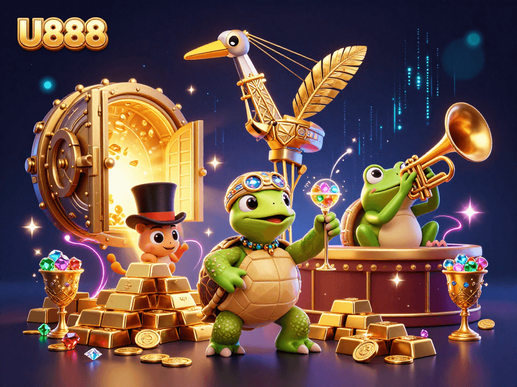 Engage in thrilling U888 gaming action featuring vibrant characters and dazzling treasures.