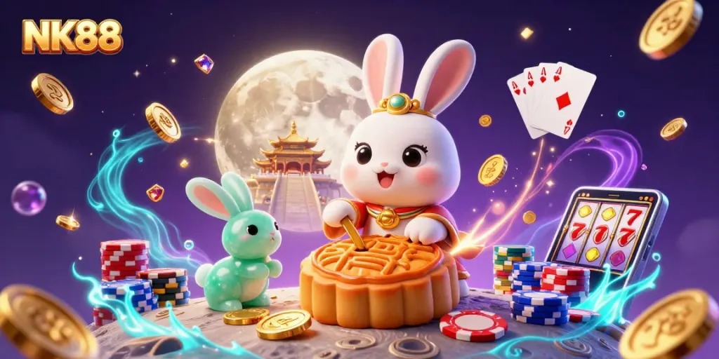 Spin slots and win with NK88 as the moon rabbit brings luck and treasures.