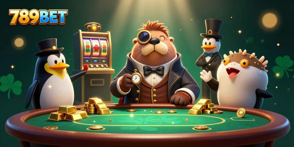 Experience thrilling poker with 789BET's jolly walrus and friends at an underwater casino.