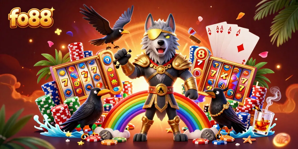 Spin the reels at fo88 with epic Norse characters surrounded by vibrant casino elements and thrilling jackpots.