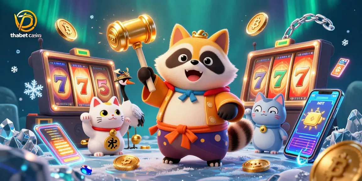 Experience the thrill of thabet casino with vibrant elements and cheerful characters in this dynamic 3D illustration.