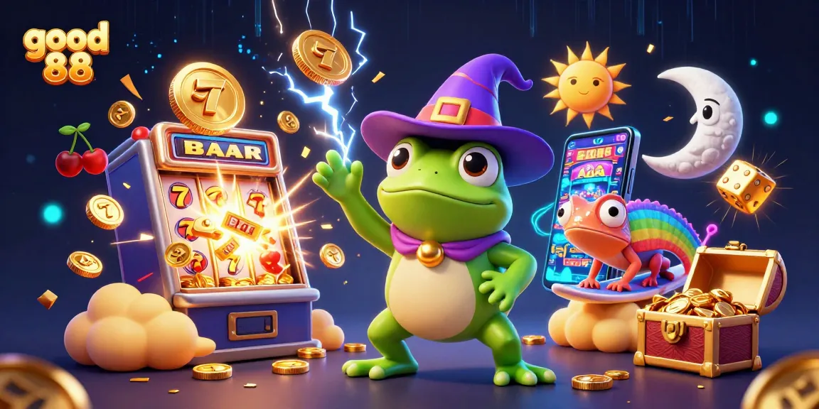 Experience good 88 through an animated scene of winning at the casino with vibrant characters and dynamic symbols.