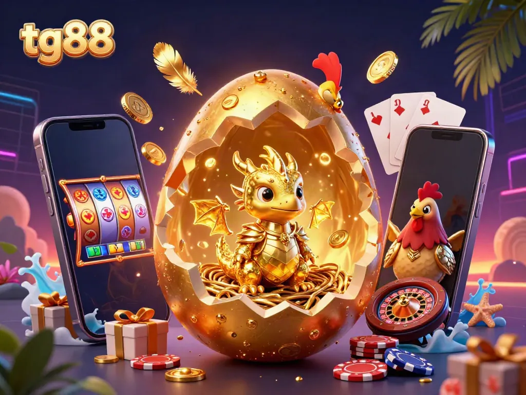 Experience the thrilling world of tg88 with a golden dragon and casino-themed elements.