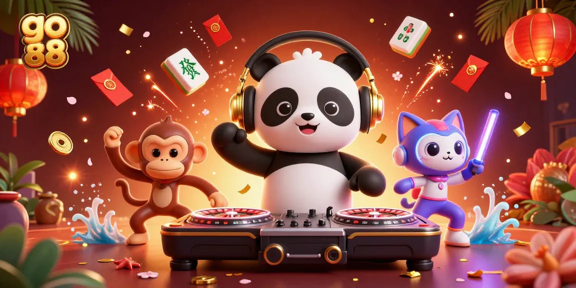 Engage in thrilling gameplay at go 88 with an animated DJ panda and festive casino elements.