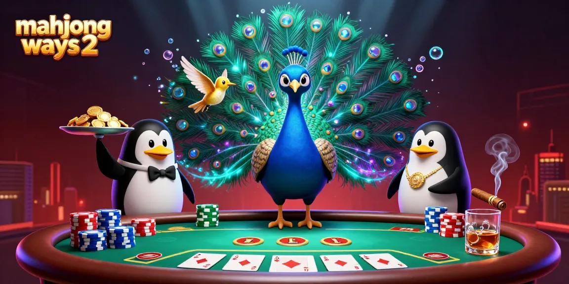 Win big with mahjong ways 2 in this vibrant casino atmosphere featuring colorful poker elements.