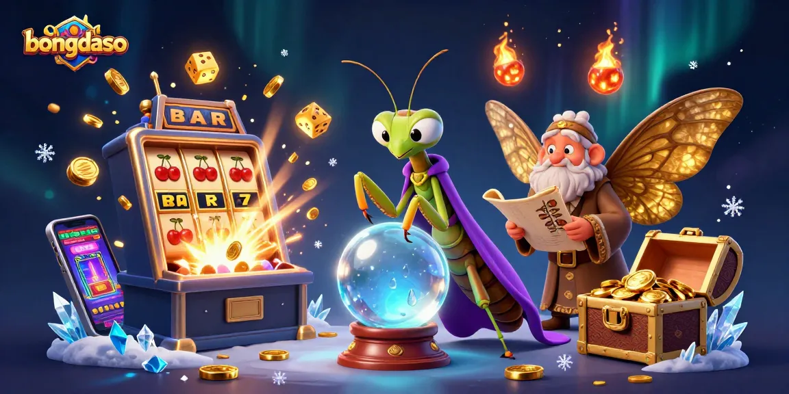 Bongdaso evokes thrilling moments with a vibrant slot jackpot scene, showcasing unique characters and magical elements.