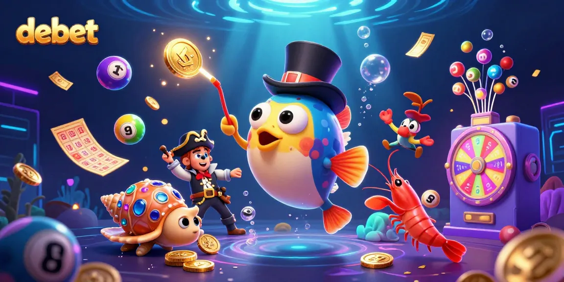 Collect coins with debet in an exciting underwater casino scene featuring colorful lottery elements.