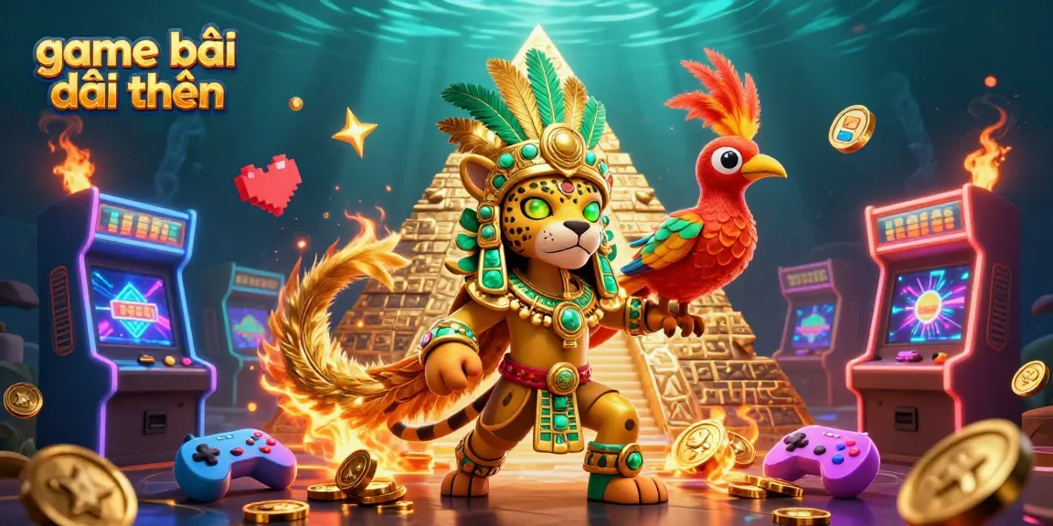 Experience game bài đổi thưởng with thrilling 3D illustrations featuring colorful arcade machines and dynamic gaming elements.