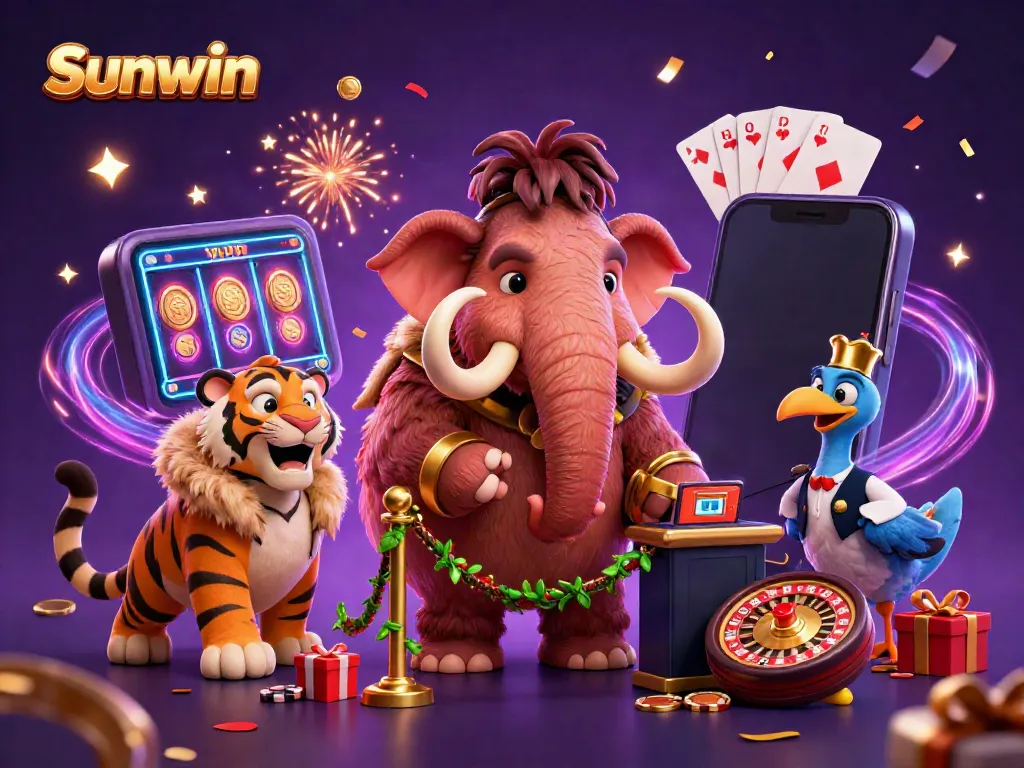 Sunwin casino bouncer checks IDs with festive gaming elements in a vibrant setting.