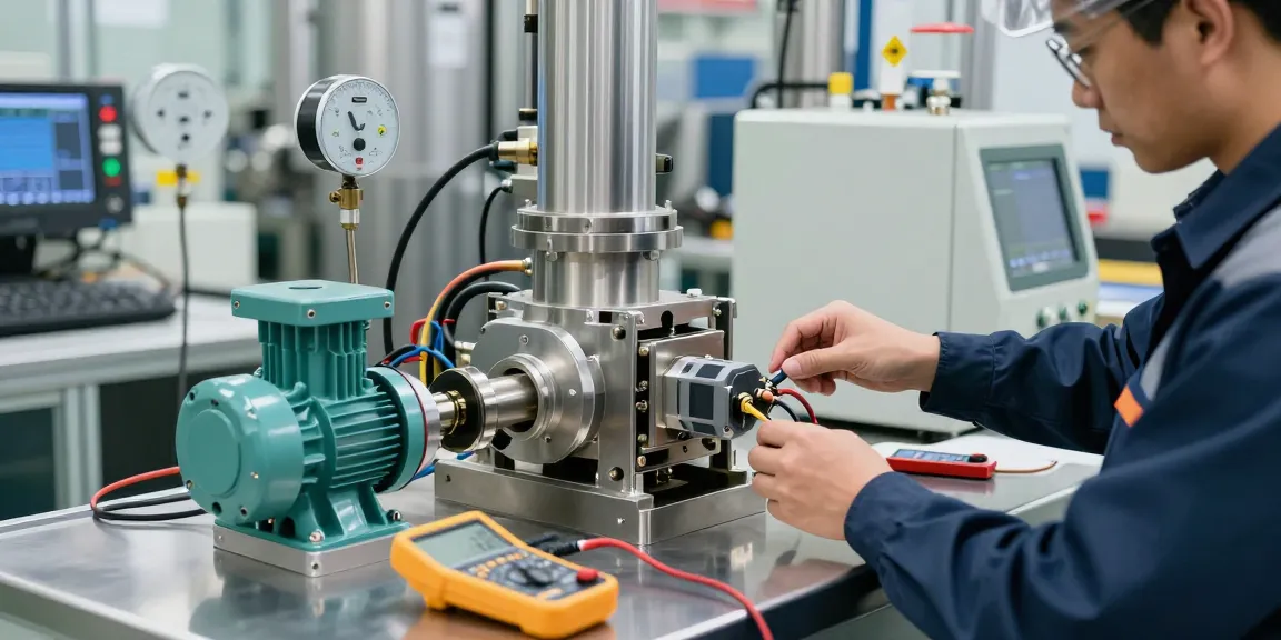 Engineer calibrating a mechanical vacuum switch in an industrial setting for optimal performance.