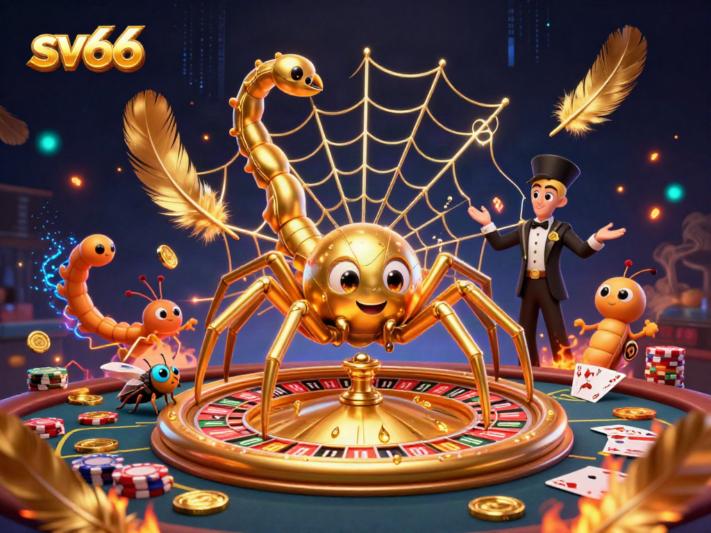 Engage with sv66 betting strategies featuring a golden spider and croupier at a poker table.