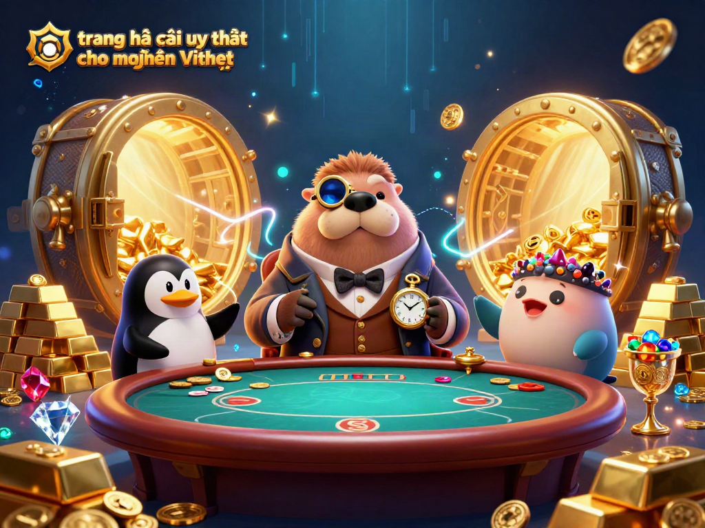 Engaging 3D scene with a jolly walrus and friends celebrating at a poker table, representing trang nhà cái uy tín cho người Việt.