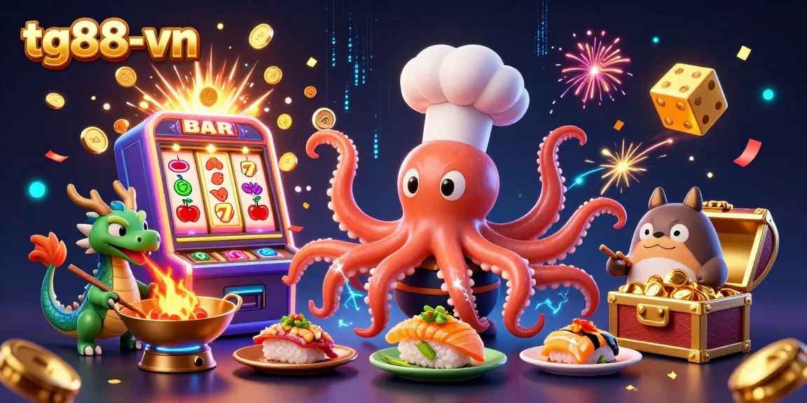 Tg88-vn players spin golden slot rewards in a vibrant casino scene with characters in action.