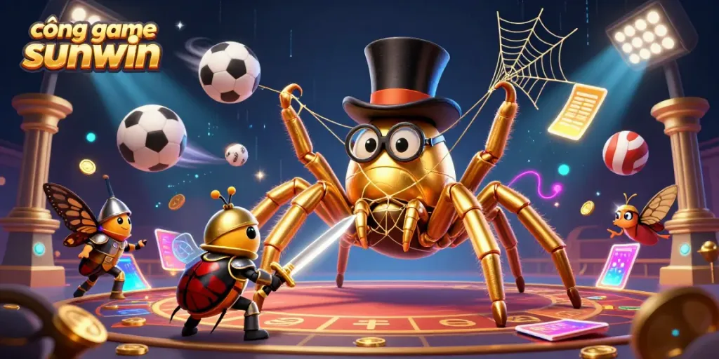 Experience the excitement of cổng game sunwin with a vibrant 3D illustration featuring gold, sports, and gaming elements.