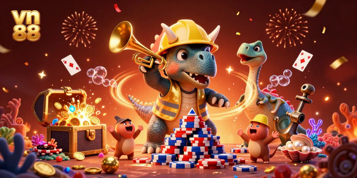 Play exciting games at vn 88 casino featuring a vibrant 3D illustration with fun characters and rich visuals.