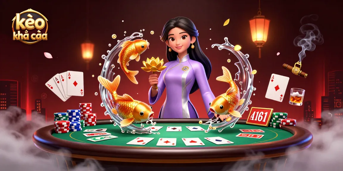 Engage with kèo nhà cái at this vibrant 3D illustration showcasing poker elements and an elegant character.