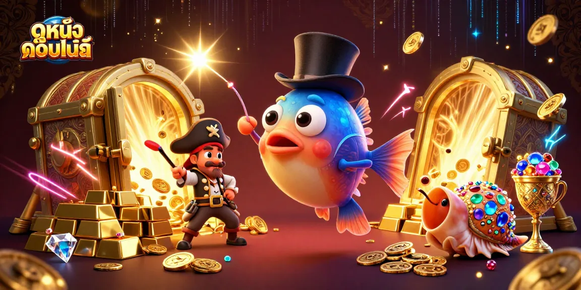 Increase your stakes with ดูหนังออนไลน์ as the deep-sea anglerfish attracts glowing coins amidst treasure.