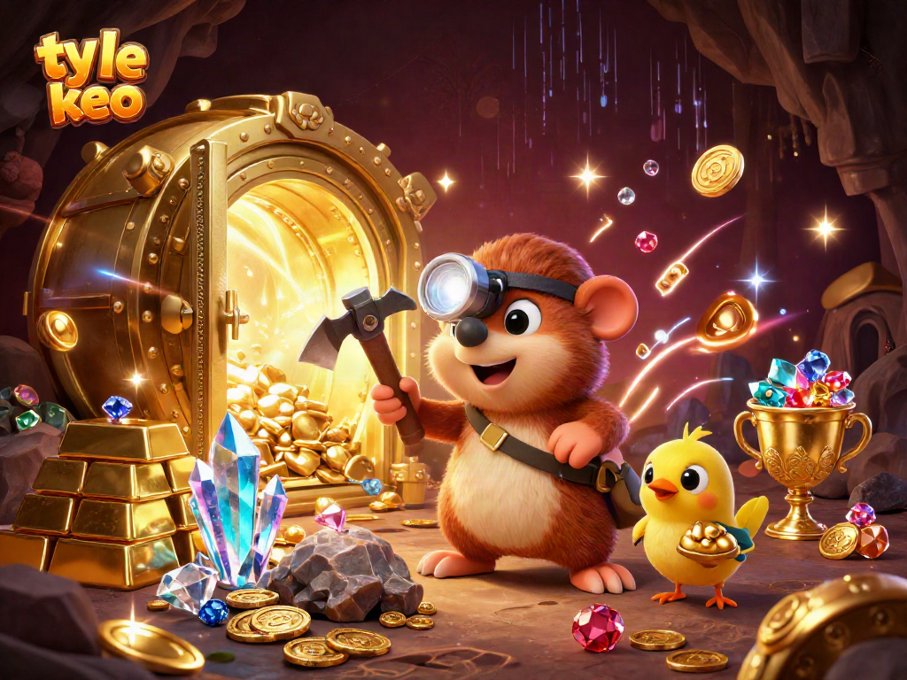 Engage with the thrilling ty le keo scene featuring a treasure hunter mole amidst sparkling gems.