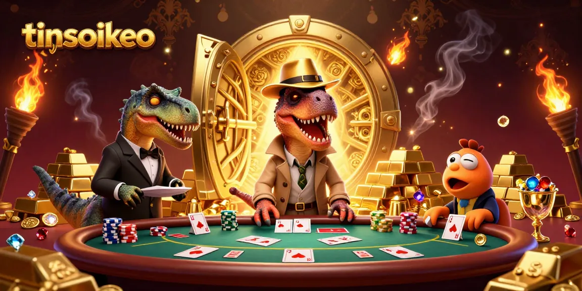 Experience exciting poker action with tinsoikeo's vibrant 3D illustration featuring dynamic characters and rich casino elements.