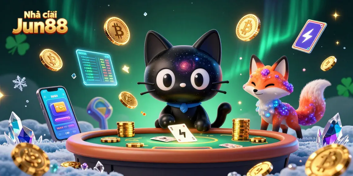 Engage in thrilling games at Nhà cái Jun88 with vibrant casino graphics and captivating characters.
