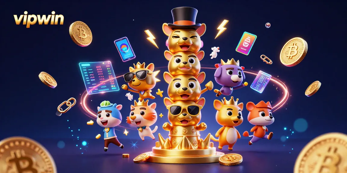 Spin the reels at vipwin's dynamic gaming scene with animated totem and crypto elements.