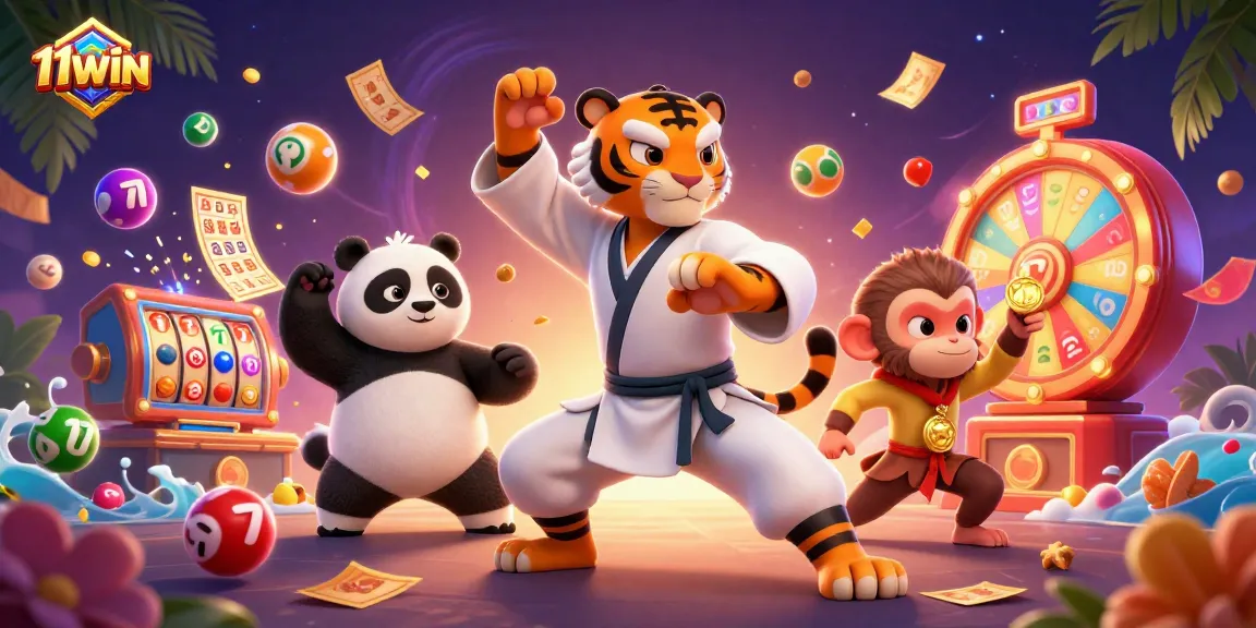Experience thrilling wins with 11WIN in this vibrant, engaging casino-themed illustration.