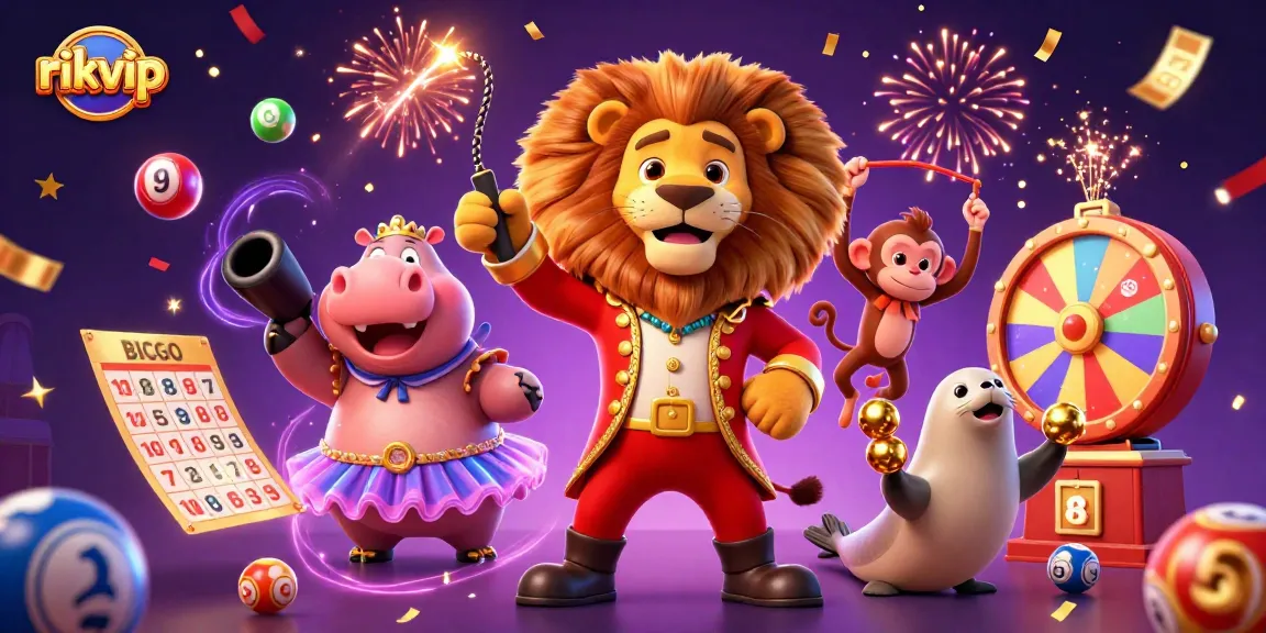 Experience thrilling gaming at rikvip with colorful lottery balls, vibrant jackpots, and celebrating characters!