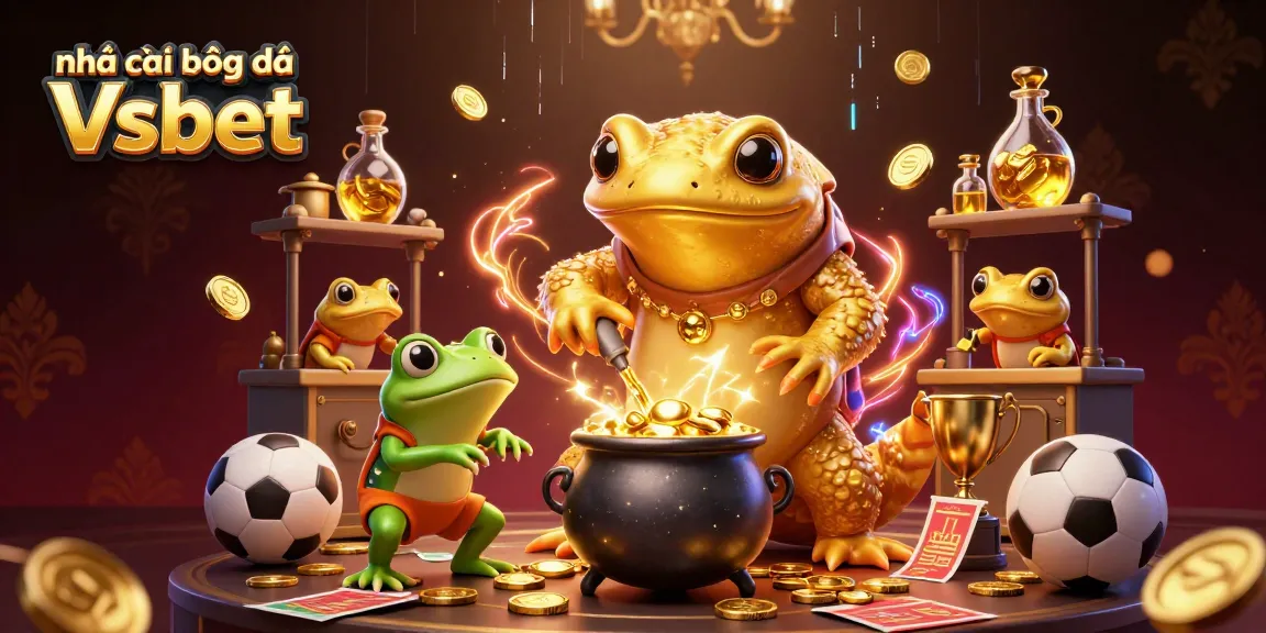 Engaging dynamic scene showcasing nhà cái bóng đá Vsbet with sports betting elements like trophies and betting slips.