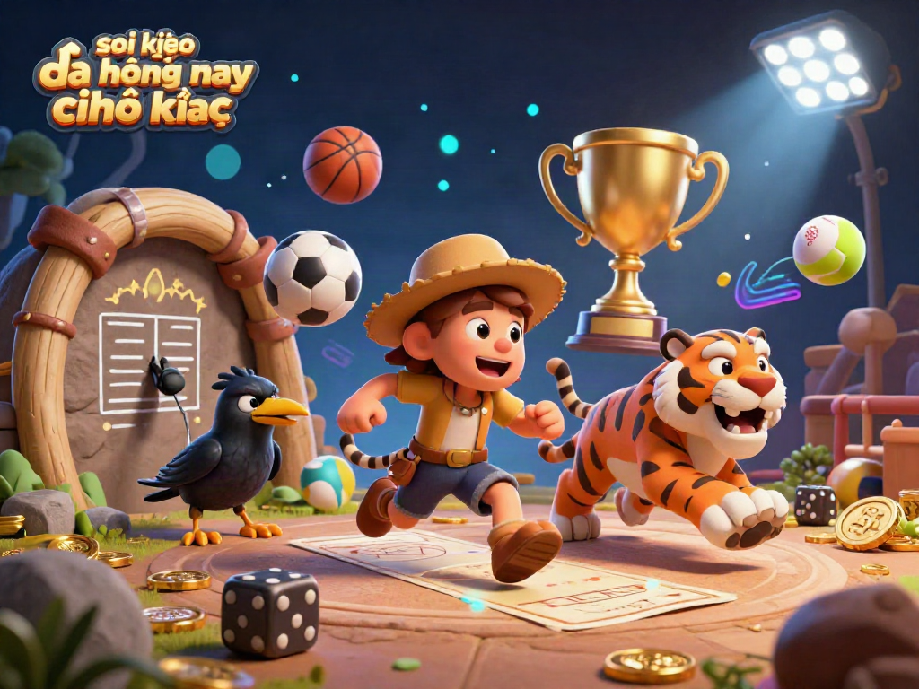 Soi kèo bóng đá hôm nay chính xác sports betting scene with caveman and tiger duo.