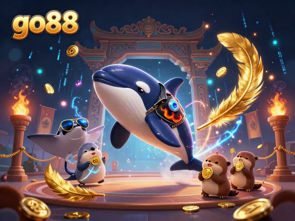 Experience the thrill of go88 in this dynamic casino scene with animated sea creatures and golden treasures.