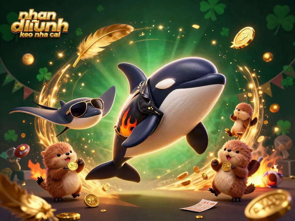 Engage in strategic betting with nhan dinh keo nha cai as a 3D cartoon whale, stingray, and otters float among golden coins.