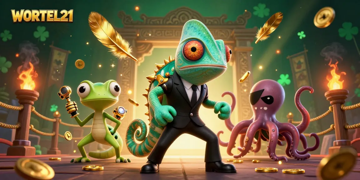 WORTEL21 brings excitement with a chameleon agent, gecko companion, and octopus villain in a lively gambling arena.
