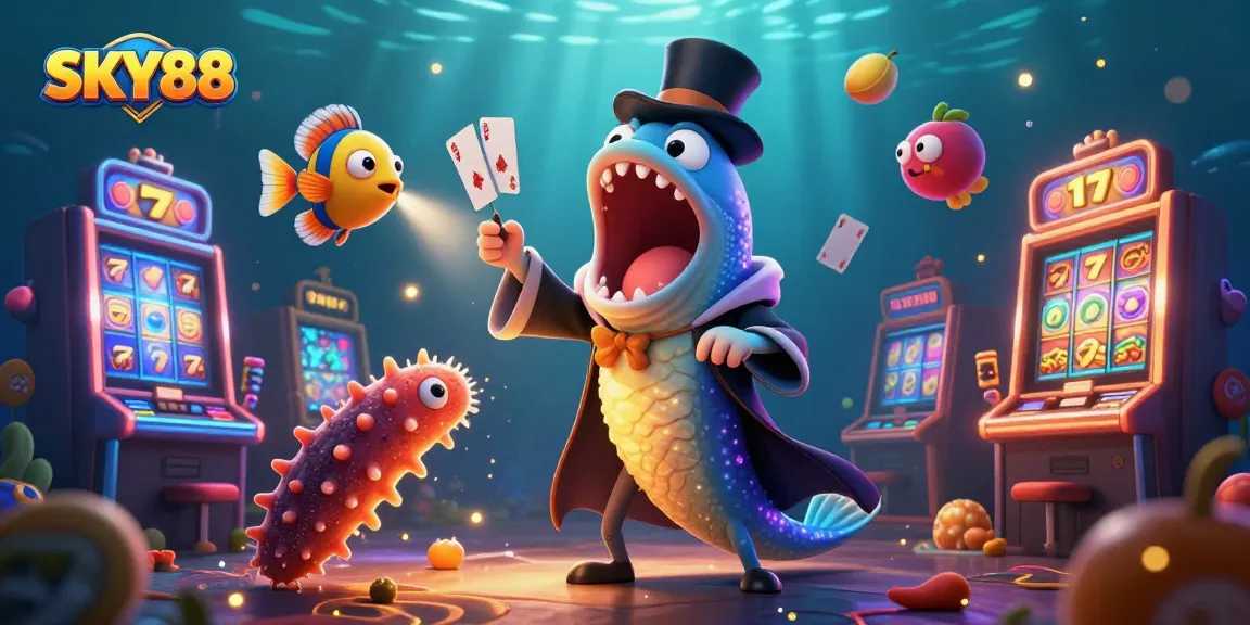 Experience thrilling gameplay at SKY88 with vibrant 3D casino elements and enchanting sea creatures.