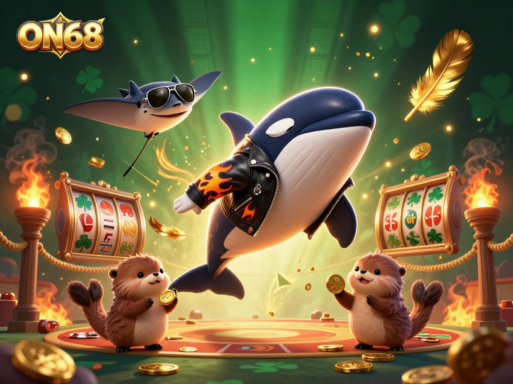 Experience thrilling action at ON68 with a vibrant 3D casino illustration featuring unique sea creatures.