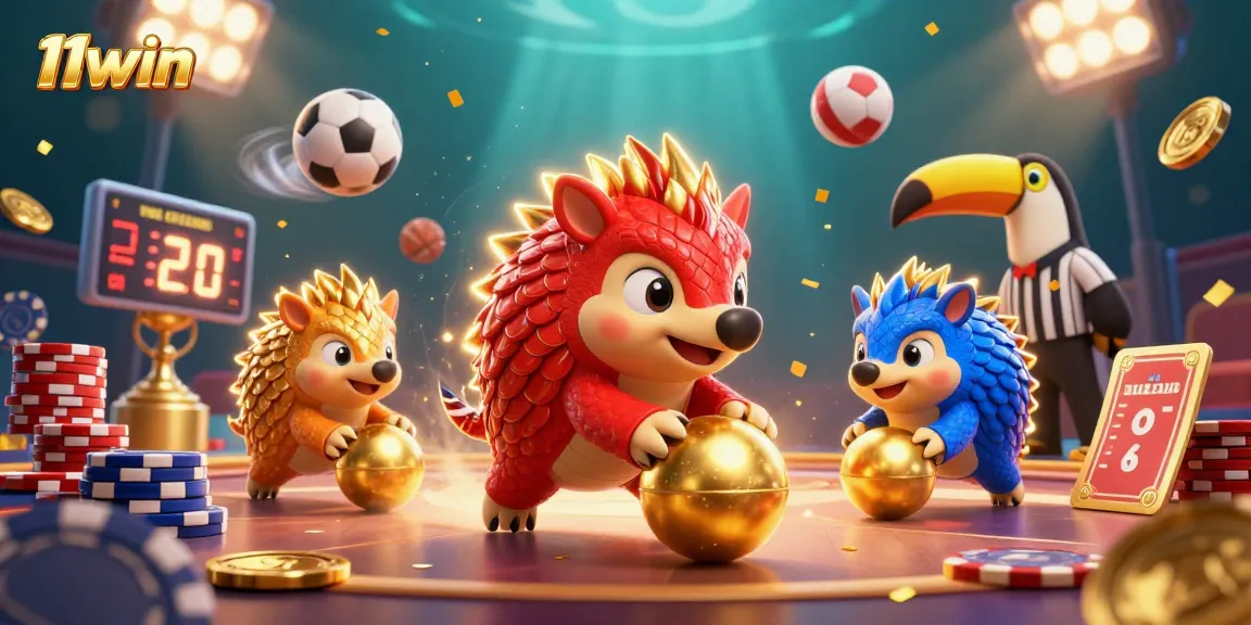 Engage in thrilling gaming at 11win with dynamic pangolins rolling through casino chips and sports balls.