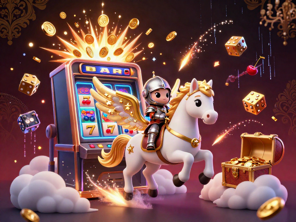 Experience thrilling 78WIN gameplay with an elegant galloping horse and dynamic carnival elements in a vibrant casino scene.