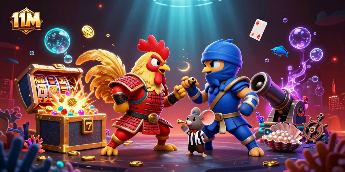 Engage in thrilling battles with the 11M fighting roosters and 3D casino elements.