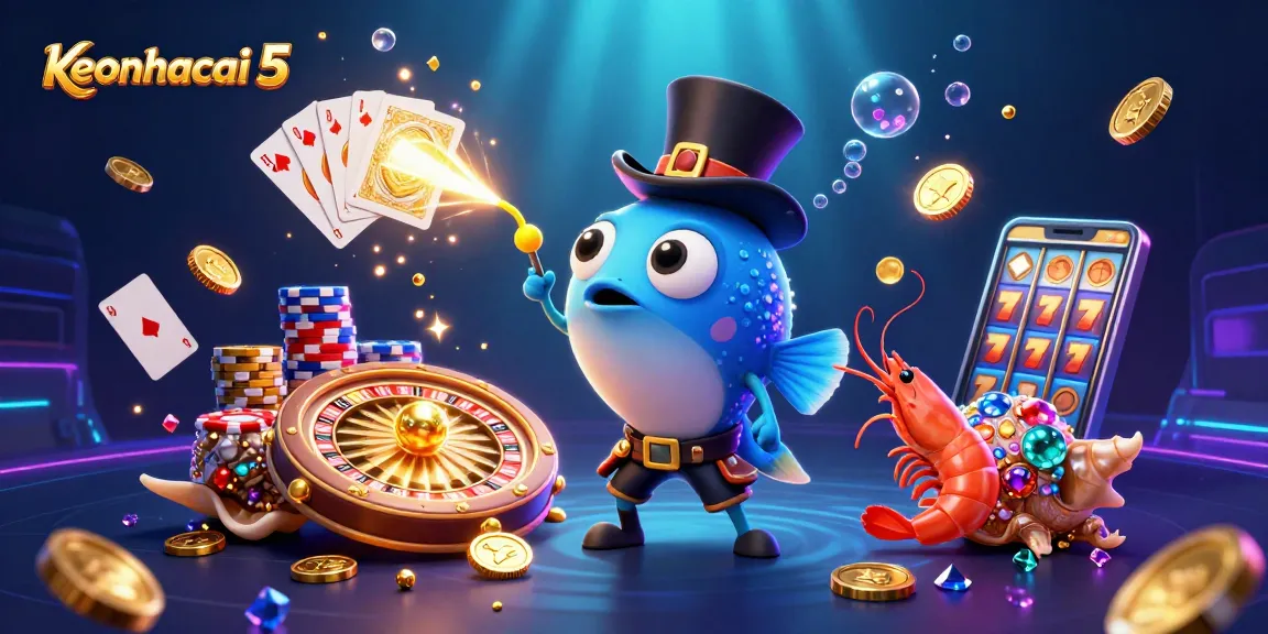 Engage with keonhacai 5 as a deep-sea anglerfish entices players with golden coins, showcasing vibrant casino elements.