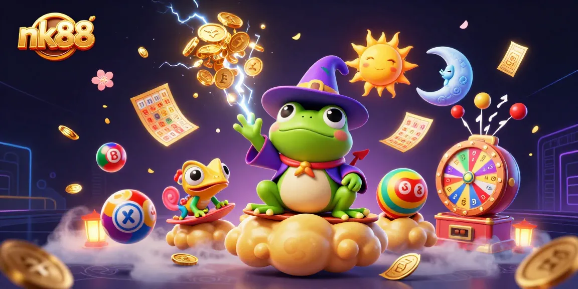 Experience wins at nk88 with vibrant golden coins, lively lottery elements, and exciting gaming action.