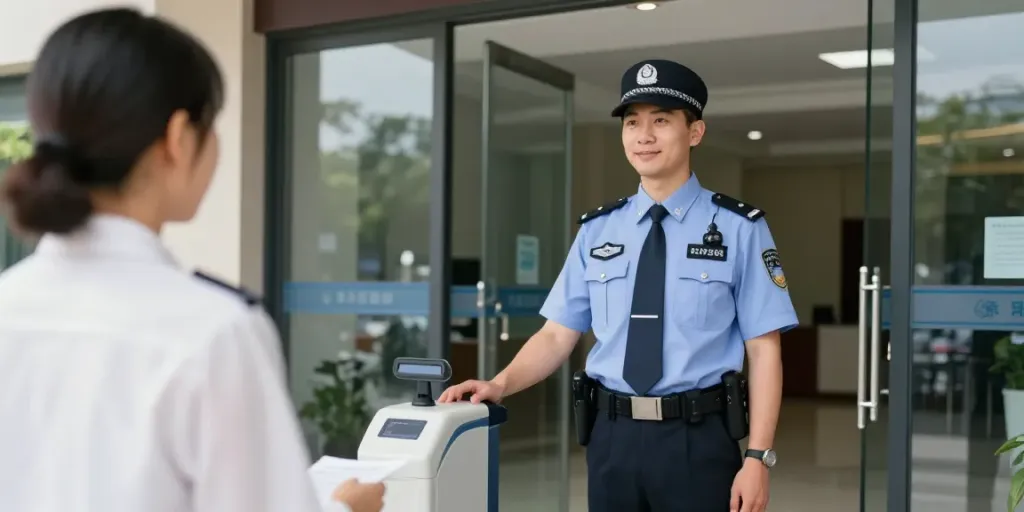 Security Guard monitoring guest access at a local venue, providing professional safety service.