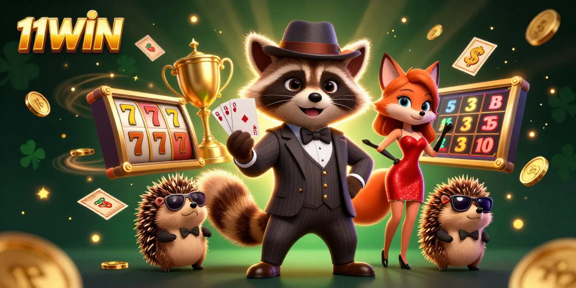 Experience thrilling gameplay with 11WIN in this vivid casino scene featuring charming characters.