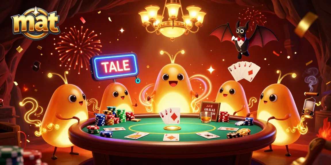 Experience thrilling gaming at mat's cave casino with glowing insects and vibrant poker elements.