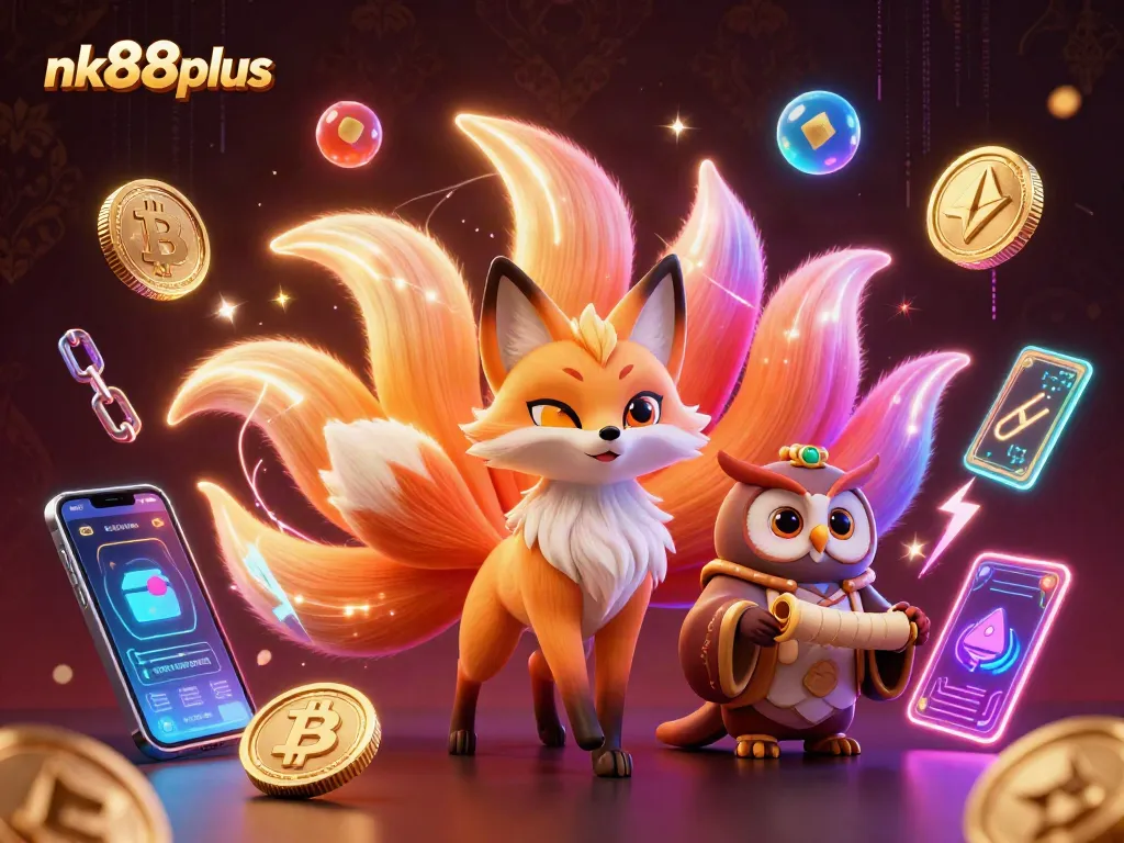 Engage with the vibrant world of nk88plus casino through a dynamic 3D illustration.