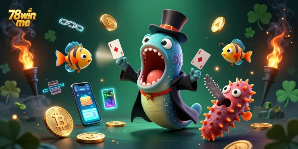 Engage in thrilling action with 78win me as eel magician performs tricks amidst crypto elements.