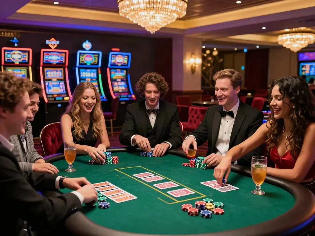 Exciting poker game at non GamStop casinos with friends in a luxurious setting.