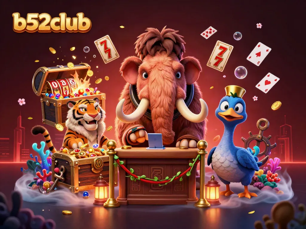 Engage with the immersive world of b52club featuring dynamic characters and colorful casino elements.